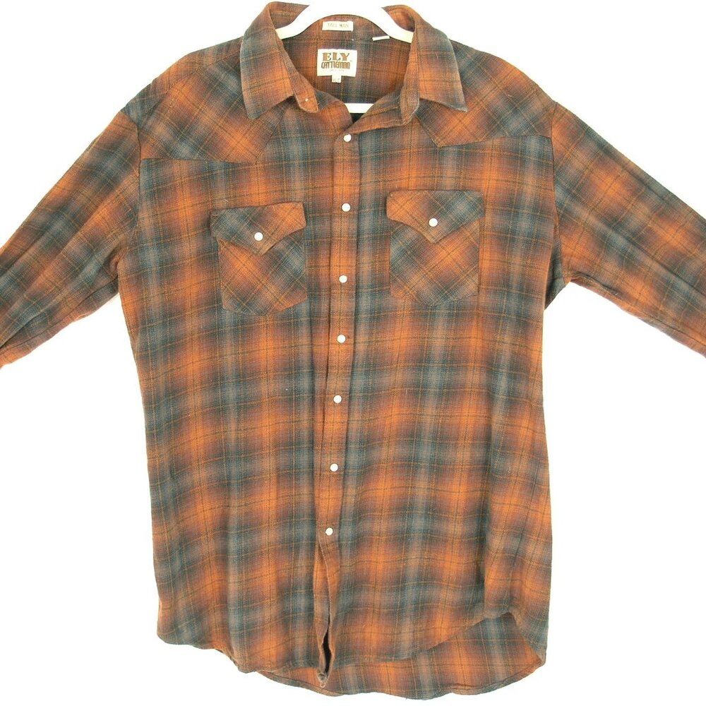 Ely Cattleman Plaid Flannel Shirt Red/Black Long Sleeve Snap close